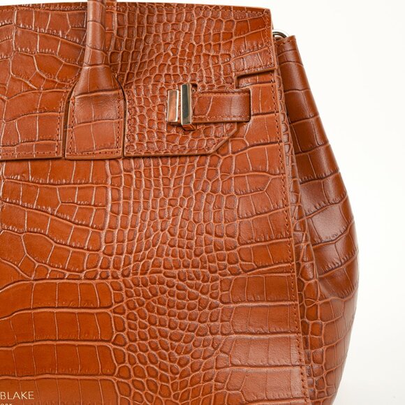 Teddy Blake Gigi Croco Camel Brown Top Handle Leather Handbag - Picture 6 of 12